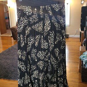 Dkny Women's Black Animal-Print Lined Stretch Pull On Pleated Midi Skirt Size L